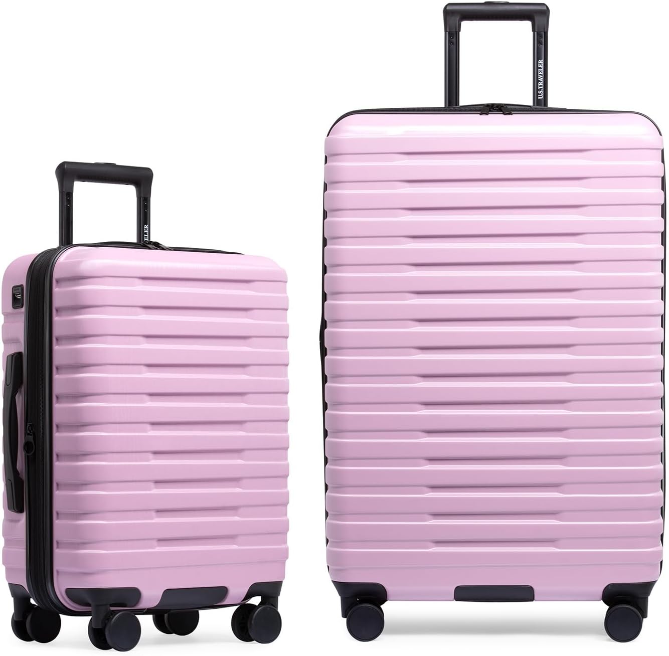 U.S. Traveler Boren Polycarbonate Hardside Rugged Travel Suitcase Luggage with 8 Spinner Wheels, Aluminum Handle, Lavender, 2-Piece Set, USB Port in Carry-On