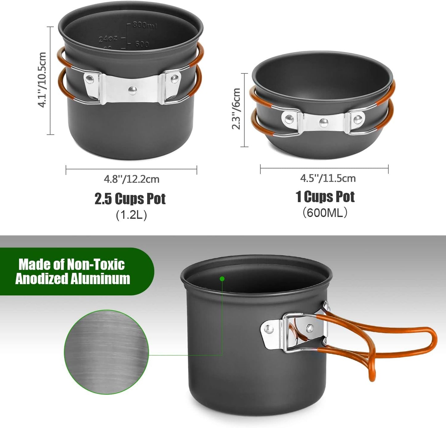 Odoland Camping Cookware Stove Carabiner Canister Stand Tripod and Stainless Steel Cup, Tank Bracket, Fork Spoon Kit for Backpacking, Outdoor Camping Hiking and Picnic