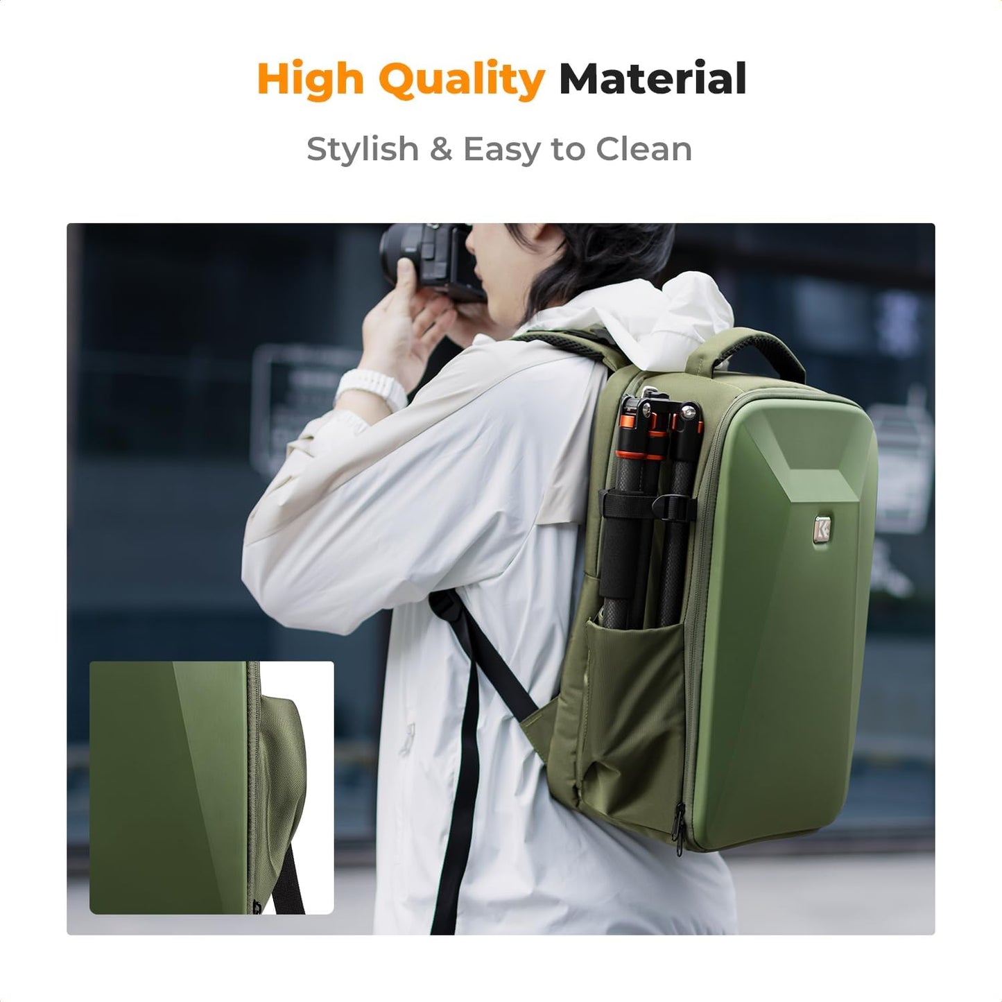 K&F Concept Camera Backpack,Hardshell Photography DSLR Camera Bag with 15-15.6 Inch Laptop Compartment Waterproof Hard Shell Camera Case Compatible with Canon/Nikon/Sony/DJI Mavic Drone