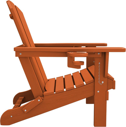 SERWALL Adirondack Chair with Cup Holders - Composite Adirondack Chairs HDPE Outdoor Chairs All Weather Use- Orange