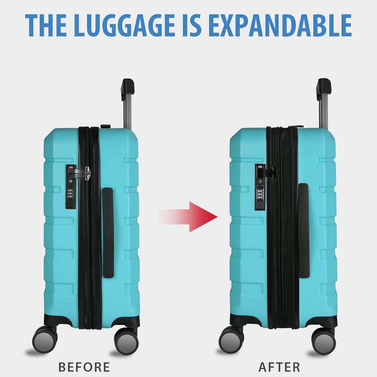 KROSER Hardside Expandable Carry On Luggage with Spinner Wheels & Built-in TSA Lock, Durable Suitcase Rolling Luggage with USB Port, Carry-On 20-Inch, Lake Blue