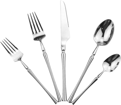 Gugrida 20 piece Silver Flatware Set 304 Stainless Steel Fork Spoon Cutlery Luxury Mirror Polished Silverware, Dishwasher Safe, Service for 4
