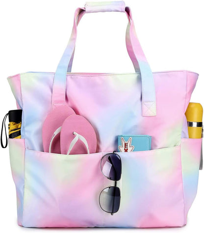 Beach Pool Bags Tote for Women Ladies Large Gym Tote Carry On Bag With Wet Compartment for Weekender Travel Waterproof