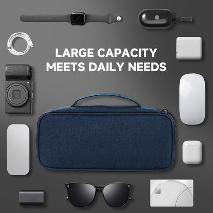 Teskyer Electronics Organizer Travel Case, Waterproof Portable Tech Accessories Pouch with Organized Compartments for Cables, Phone, Chargers, Earphone, Navy Blue