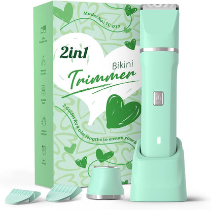Dermave Bikini Shaver - Dusk Razor with Dual Head Electric Shaver (Body & Facial), IPX7 Waterproof Design, Painless Trimmer for Underarm/Legs/Bikini Line, Fashion Self-Care Gifts for Her (Green)