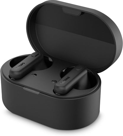 PHILIPS TAT1108 Wireless Earbuds,True Wireless Headphones,Powerful Bass with 6 mm Driver,Clear Call with AI Mic,15-Hour Battery Life,Bluetooth v5.3,IPX4 Rating,Ergonomic Design for Comfort,Black