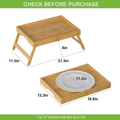 Bed Tray Table with Folding Legs,Bamboo Breakfast in Bed for Kitchen Serving Tray,Sofa,Eating,Used As Laptop Desk Snack Tray (Bamboo, Large)