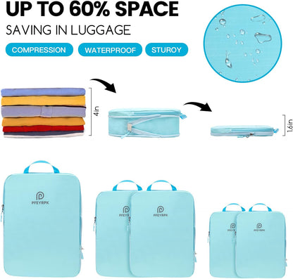 Lightweight Compression Packing Cubes for Suitcases, Compressible Expandable Travel Packing Organizer with Clear Toiletries and Backpack Bag, Travel Essentials for Carry on Luggage 7 Set