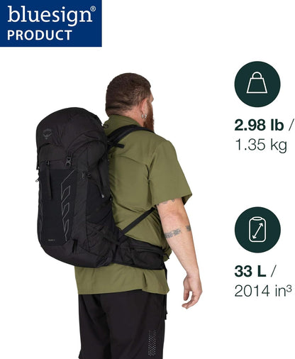 Osprey Talon 33L Men's Lightweight Hiking Backpack with Hipbelt, Black/Coal Grey, Extended Fit
