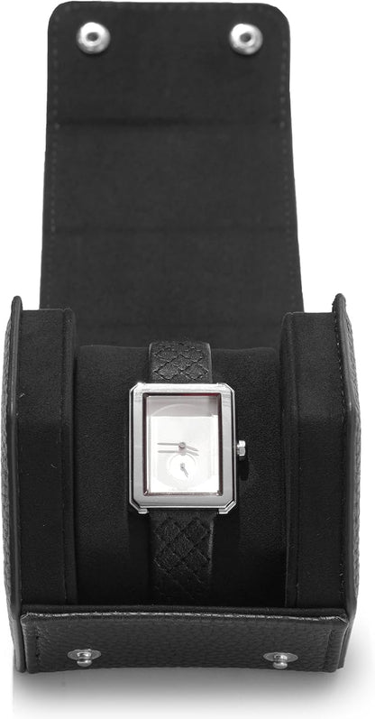 Oirlv Luxury Hexagonal Leather Watch Travel Case Single Watch Box for Men Portable Jewelry Storage Roll Organizer (1-Slot,Black)