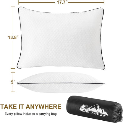 Ivellow Travel Pillow Cooling Camping Pillow for Sleeping Compressible Shredded Memory Foam Pillow Compact Firm Supportive Pillow for Adults Kids Outdoor Backpacking Hiking Essential Gear White M