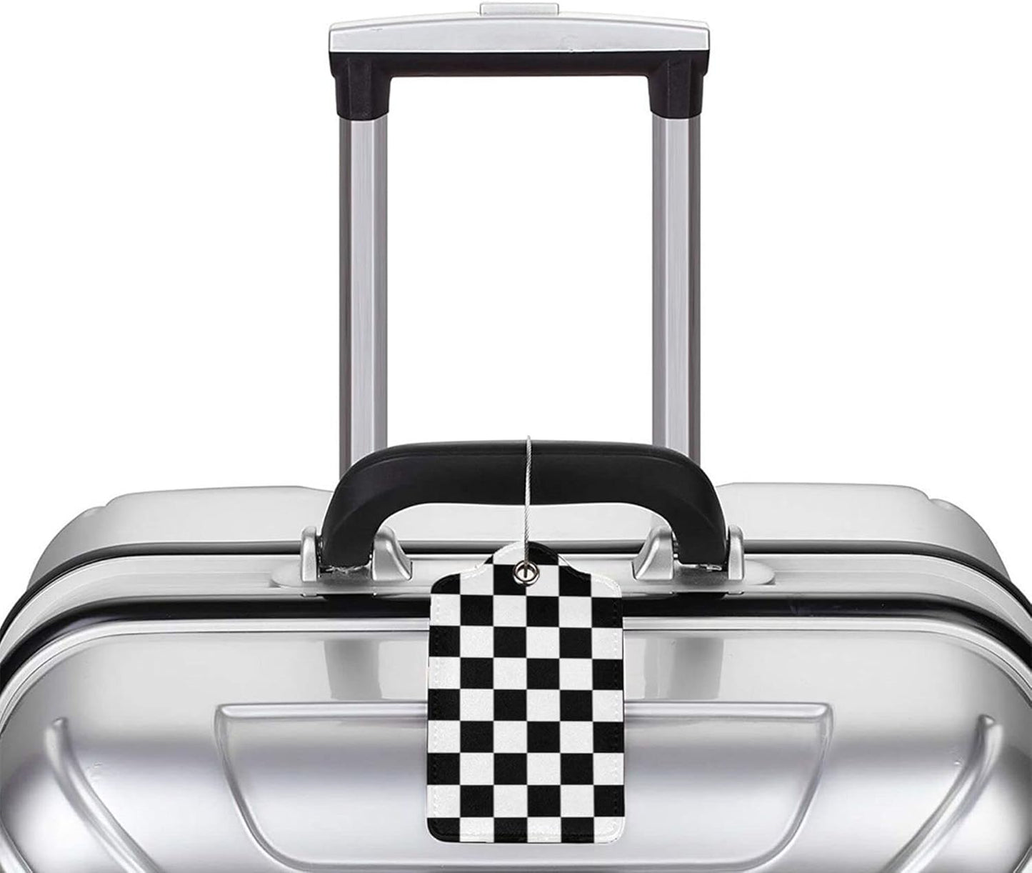 2 Pack Luggage Tags for Suitcase,Black and White Grid PU Leather Travel Luggage Tag with Privacy Flap, Name ID Label and Metal Loop for Women Men Suitcase Baggage Bag Backpack