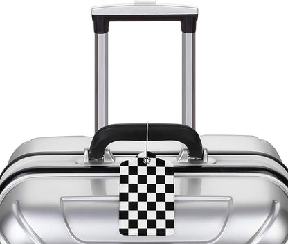 2 Pack Luggage Tags for Suitcase,Black and White Grid PU Leather Travel Luggage Tag with Privacy Flap, Name ID Label and Metal Loop for Women Men Suitcase Baggage Bag Backpack