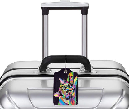 Cat Leather Luggage Tag with Stainless Steel Ring, Fun Name Id Card Cover Travel Bag Tag Set, Suitable for Travel Bag Luggage Women Men 1 PCS