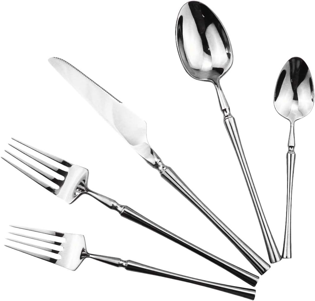 Gugrida 20 piece Silver Flatware Set 304 Stainless Steel Fork Spoon Cutlery Luxury Mirror Polished Silverware, Dishwasher Safe, Service for 4