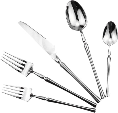 Gugrida 20 piece Silver Flatware Set 304 Stainless Steel Fork Spoon Cutlery Luxury Mirror Polished Silverware, Dishwasher Safe, Service for 4