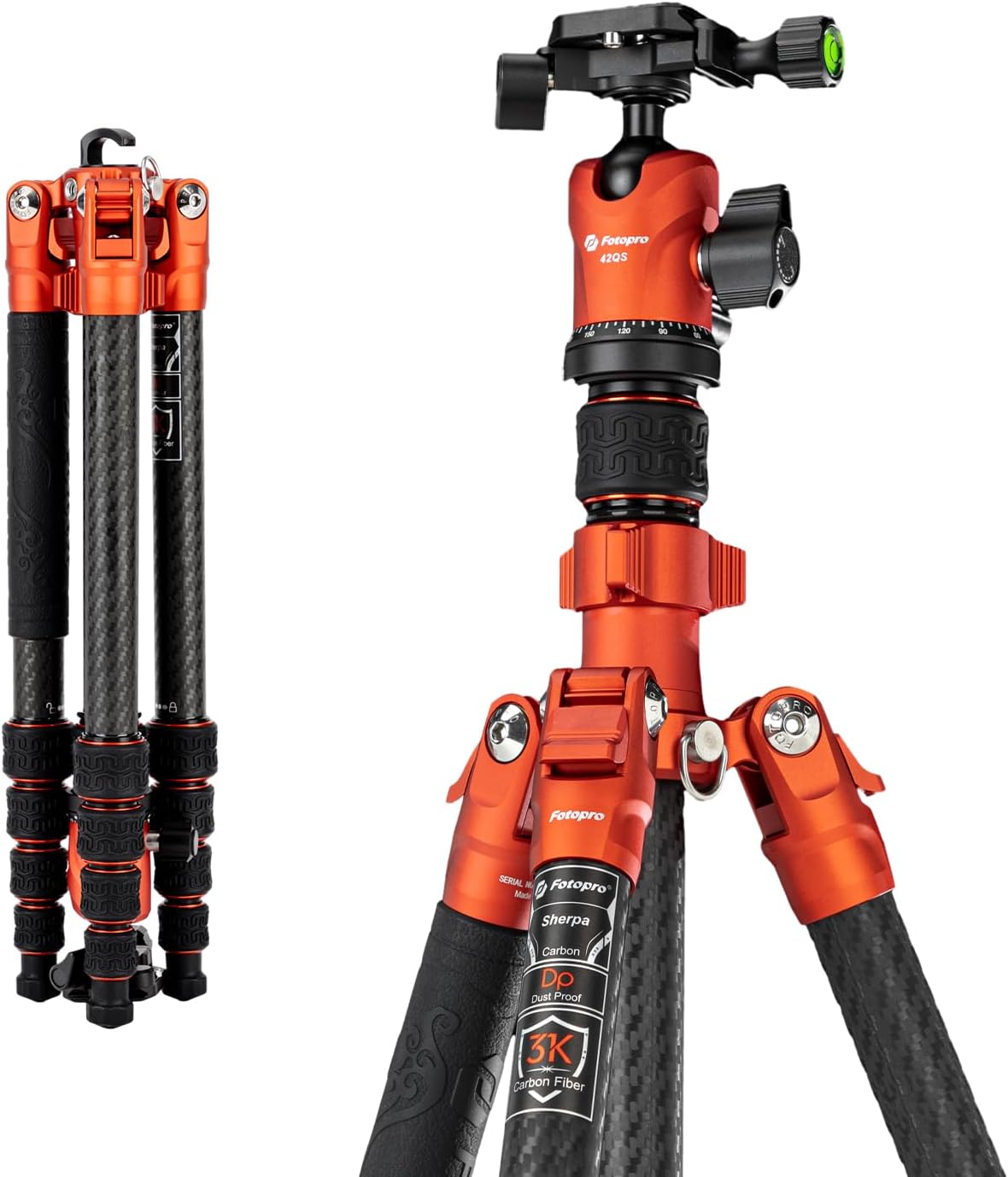 Fotopro 60" Carbon Fiber Tripod, Compact Lightweight Travel Tripod for DSLR Camera, Camera Tripod with Ballhead Quick Release Plate Carry Bag, with Detachable Monopod, Max Load 17.63lb