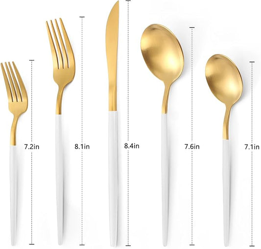 Matte White Gold Silverware Set, 40-Piece Stainless Steel Flatware Set, Satin Finish tableware Cutlery Set, Service for 8, Home and Restaurant, Dishwasher Safe