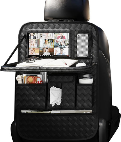 Car Seat Organizers,Multi-functional Back Seat Protectors, Storage Pouches, and Tray Holders (for Cars, Kids, Seat Back and Rear Seats) (Woven Black, 1 Pcs)