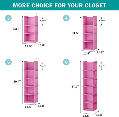 YOUDENOVA Hanging Closet Organizer, 3-Shelf Closet Hanging Storage Shelves, Light Pink