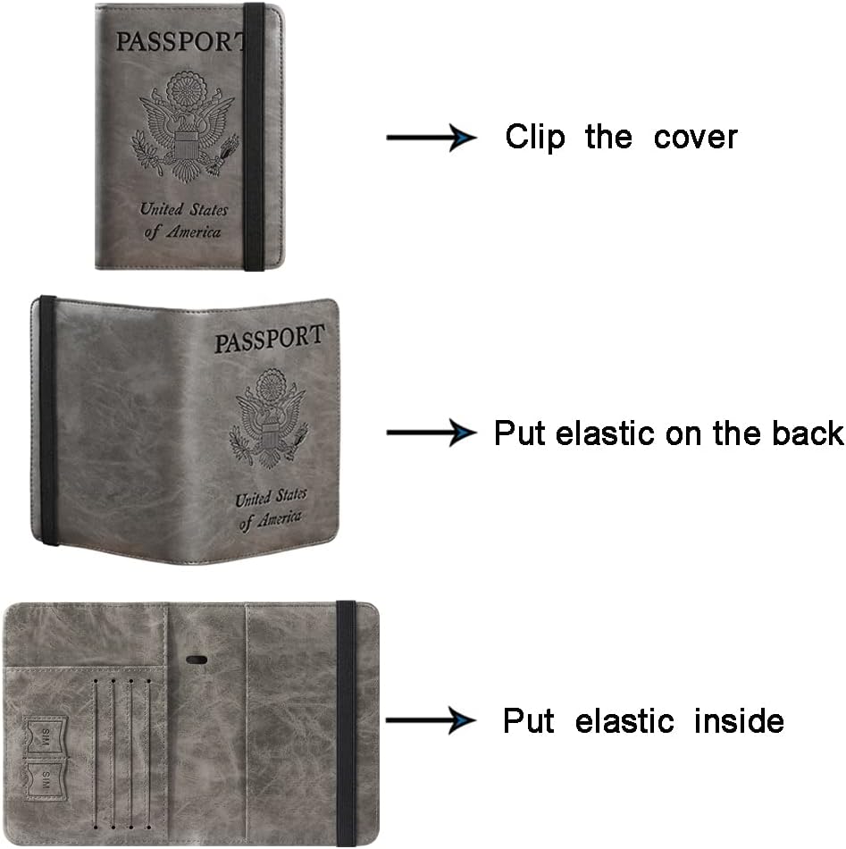 Passport Holder Cover Wallet Travel Essentials RFID Blocking Leather Card Case International Must Haves Travel Accessories for Women Men(113#Grey)