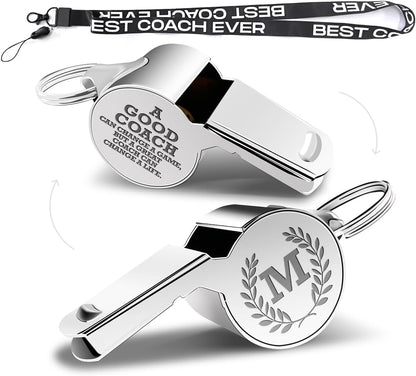 Letters Coach Gifts, Whistle for Coaches, Whistle Emergency, Thank You Coach Gifts, Coaches Whistle with Lanyard Cheer Coach Gift for Men Women Teachers Referees School Sports Coach Outdoor, Letter M