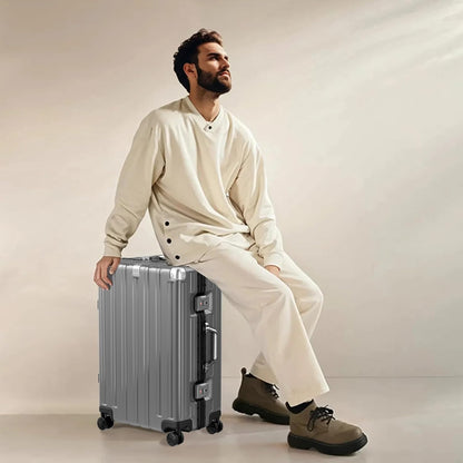 Krute Luggage 24 Inch Aluminum Frame Zipperless Suitcase with Spinner Wheels Checked Luggage PC+ABS Lightweight Hardshell
