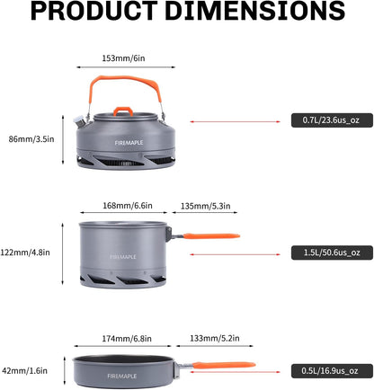 Fire-Maple Feast 4 Piece Camping Cookware Cookware Cookware Kit Outdoor Cookware Set with Pots, Kettle, Saucepans and Spatula for Hiking Fishing Picnic