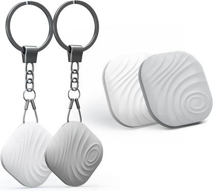 Key Finder, Bluetooth Tracker Item Locator with Key Chain for Keys Pet Wallets or Backpacks and Tablets, Batteries Include (1 White & 1Gray, 2 Pack)
