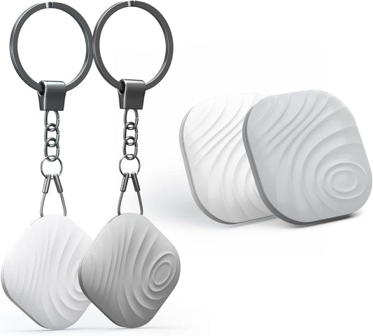 Key Finder, Bluetooth Tracker Item Locator with Key Chain for Keys Pet Wallets or Backpacks and Tablets, Batteries Include (1 White & 1Gray, 2 Pack)