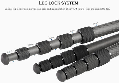 Leofoto Professional Camera Tripod, 63.9" Compact Carbon Fiber Tripod for DSLR Video Camcorder, 5 Leg Sections, 360° Ball Head, Max Load 20KG/44Lb (LS-365CX+LH-47)