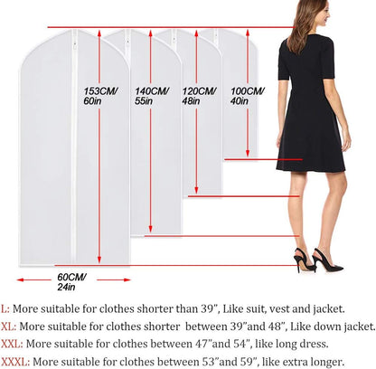 Garment Bag Covers 24''X54'' Lightweight White PEVA Breathable Bags (Pack of 6) with Study Full Zipper for Closet Clothes Storag (24''X55'', White)