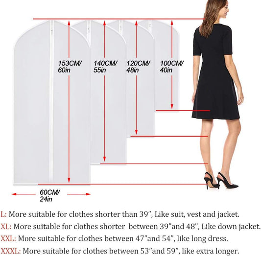 Garment Bags for Hanging Clothes 24''X48'' Suit Bags for Closet Storage (Pack of 6) Plastic Waterproof Suit Cover Bags with Zipper for Coats, Jackets, Shirts
