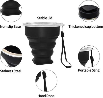 Collapsible Cup - Silicone Foldable Cup-Expandable Folding Drinking Cup -Reusable Portable Mugs Cup For Travel, Camping, Hiking, Survival, Car, Picnic, Beach, Holiday Vacation, Outdoor Sports