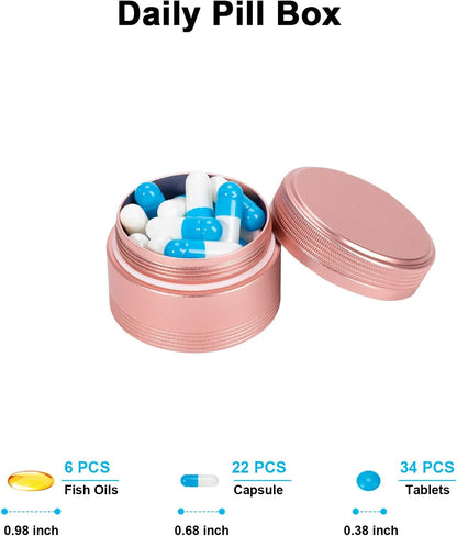 Small Metal Pill Box Pill Container - Waterproof Travel Pill Case for Purse Pocket, Portable Single Round Medecine Organizer Daily Vitamin Medication Pill Holder Pink