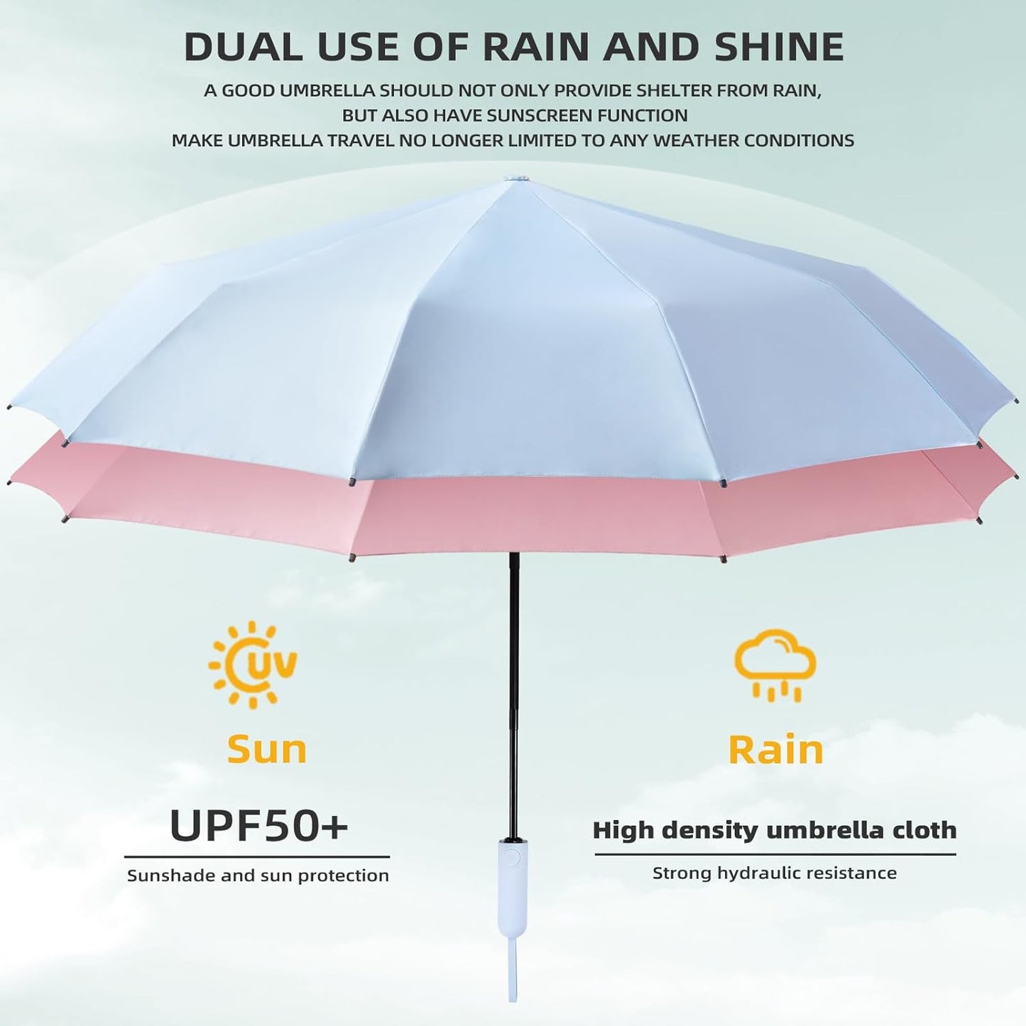 Folding Umbrella Anti-UV Compact Durable Folding Umbrella Auto Open Close Windproof Travel Umbrella Premium Grip Fits Backpack