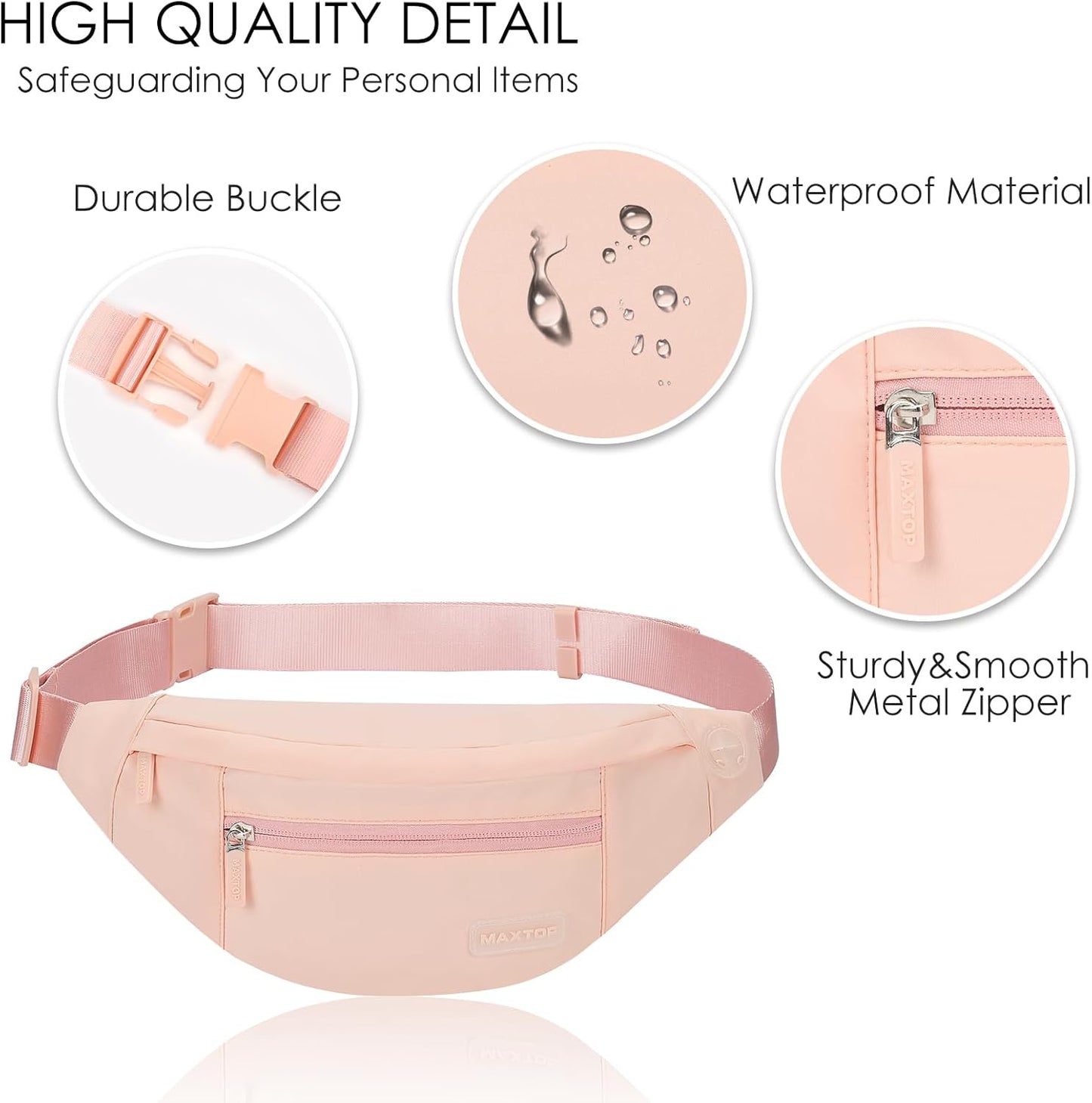MAXTOP Large Crossbody Fanny Pack with 4-Zipper Pockets,Gifts for Enjoy Sports Festival Workout Traveling Running Casual Hands-Free Wallets Waist Pack Phone Bag Carrying All Phones