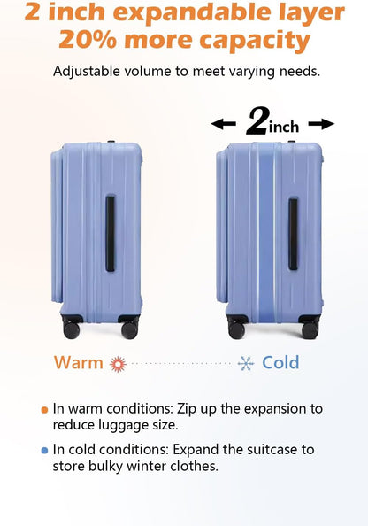 HotWay 24 Inch Expandable Checked Luggage with Cup Holder, Hardside TSA Approved Luggage with Spinner Wheels, Top Opening Suitcase For Travel, Gray