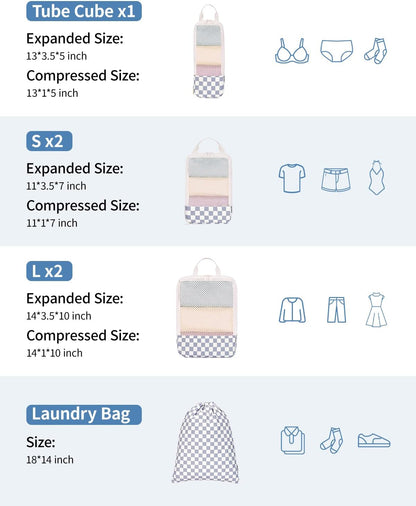 Narwey 6 Set Compression Packing Cubes for Travel Kids Women Carry on, Packing Organizers Bag for Backpack Luggage Suitcase Duffle Bags