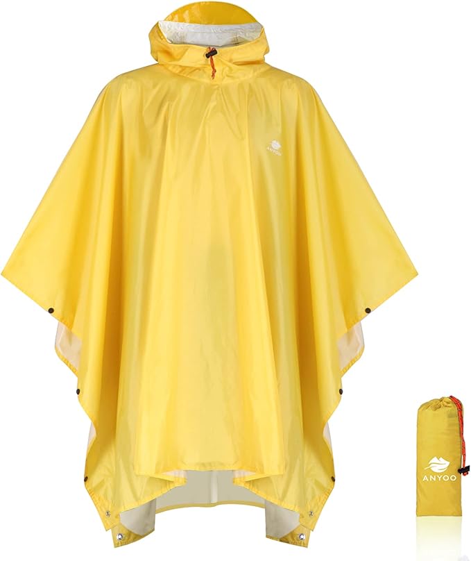 ANYOO Hooded Rain Poncho for Adults Waterproof Lightweight Rain Coat for Men Women Reusable Rain Jacket for Emergency Outdoor