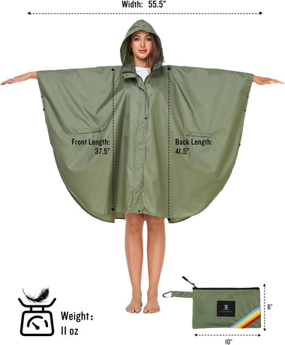 SaphiRose Unisex Rain Poncho Hooded Waterproof Raincoat for Adults Women