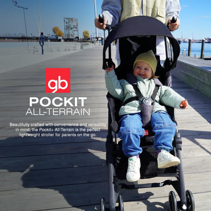 gb Pockit+ All-Terrain, Ultra Compact Lightweight Travel Stroller with Canopy and Reclining Seat in Night Blue, 10.6 pounds