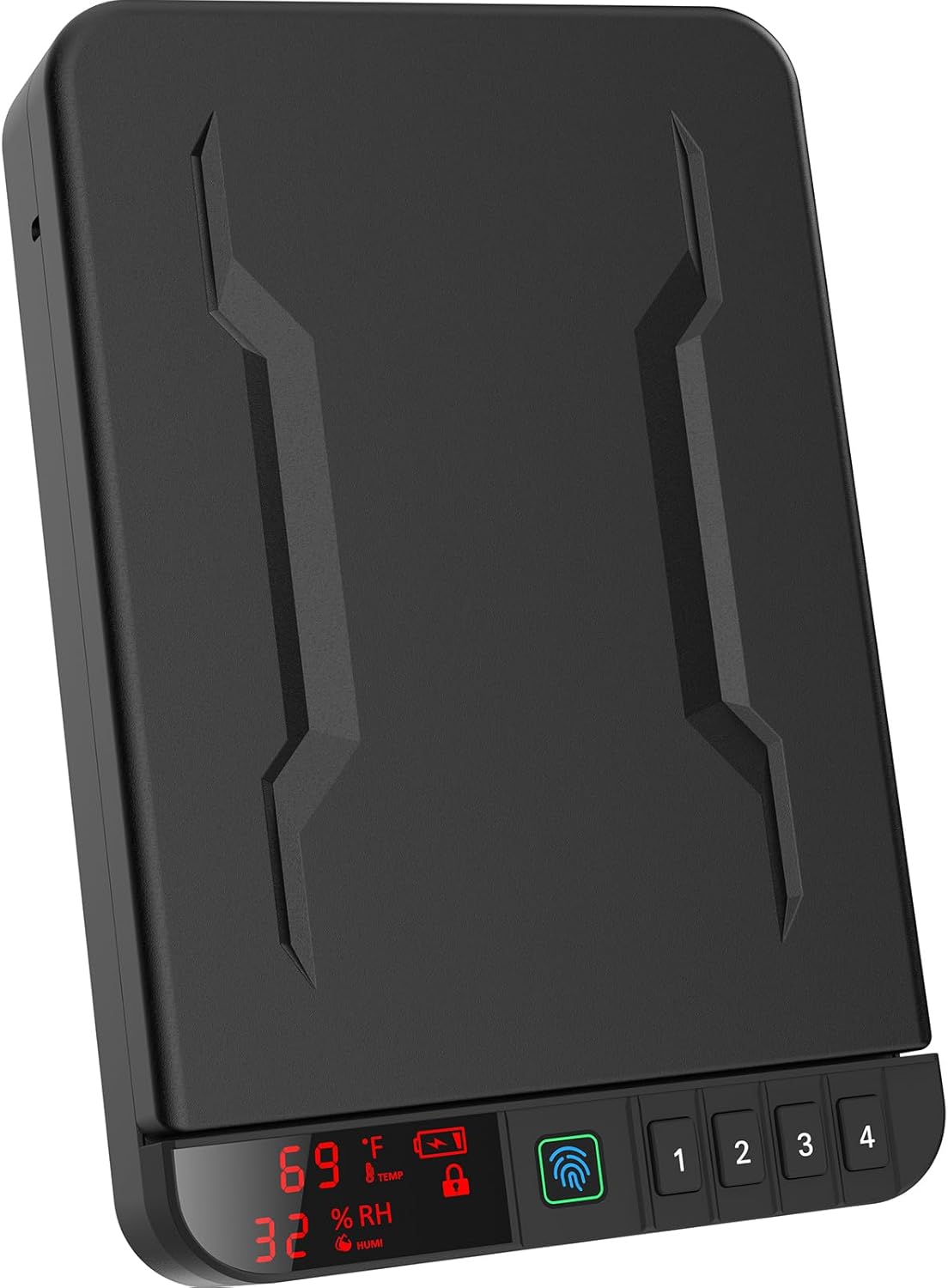Portable Gun Pistol Safe with LCD Display of Temp,Humidity,Biometric Fingerprint,Keypad Lock,Key,Biometric Handgun Safe for Travel/Home/Car/Nightstand Beside (Black)