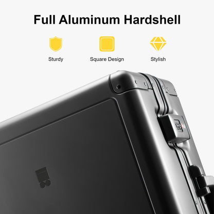 LEVEL8 Gibraltar Aluminum Zipperless Luggage 20 Inch, Hardside Carry on Suitcases with Wheels Tsa Lock, 8 Spinner Wheels, Dark Grey