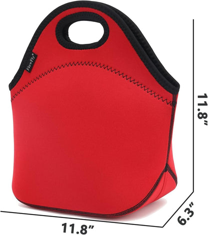 FlowFly Neoprene Lunch Tote Insulated Thermal Reusable Lunch Bag Box for Boys Men with Zipper (Red)
