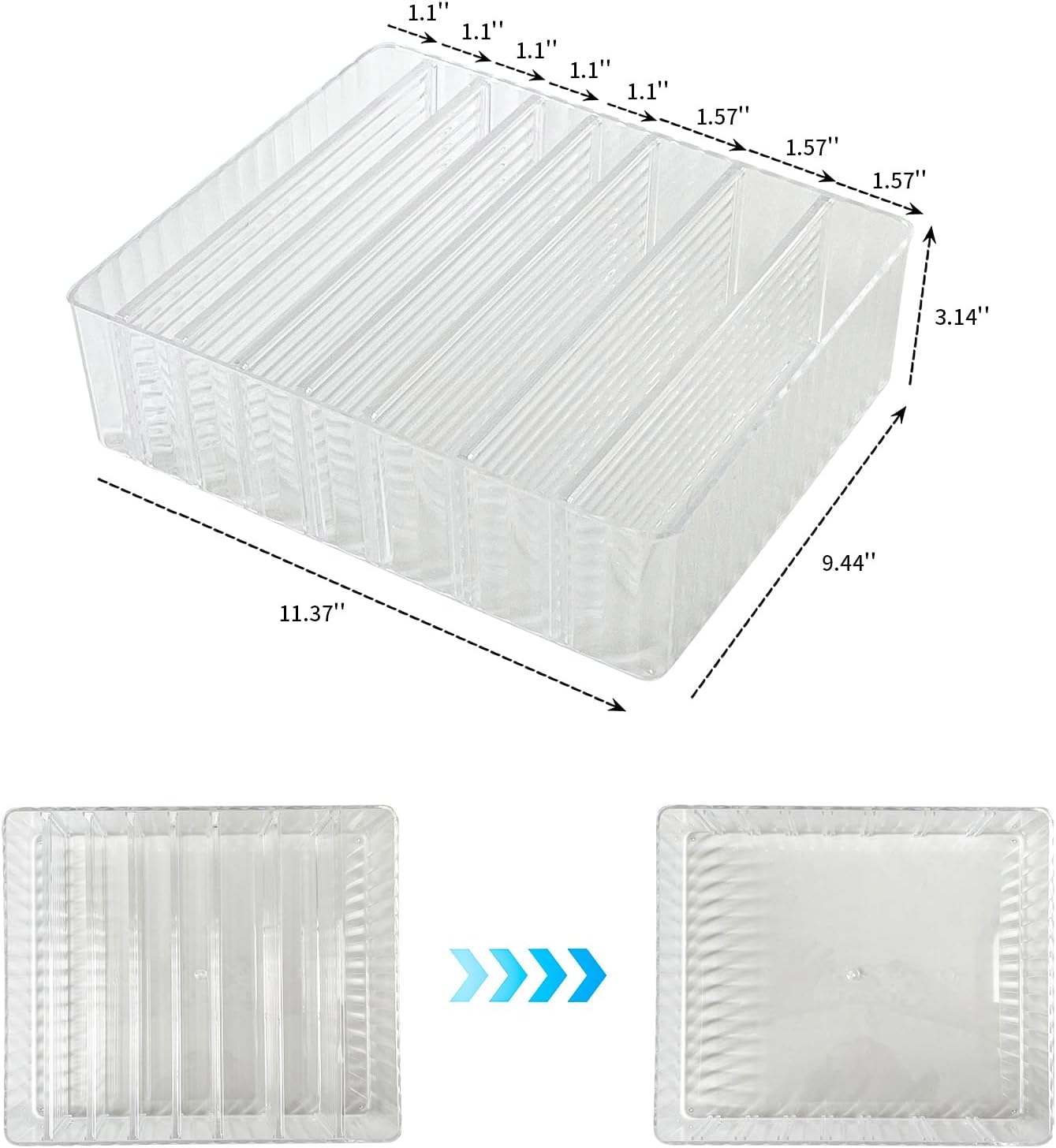 Yesesion Clear Cord Organizer Box for Desk Drawer, Plastic Cable Storage Container with Adjustable Compartments and Wire Ties for Phone Charger, Battery, Art Crafts, Electronics Accessories Case