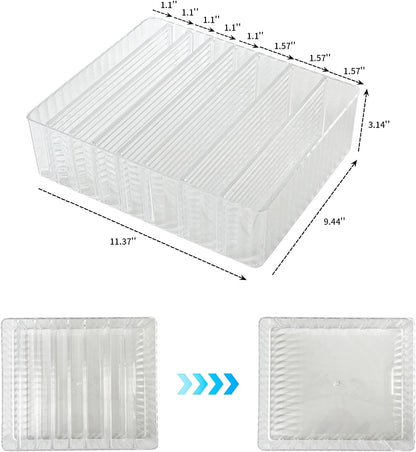 Yesesion Clear Cord Organizer Box for Desk Drawer, Plastic Cable Storage Container with Adjustable Compartments and Wire Ties for Phone Charger, Battery, Art Crafts, Electronics Accessories Case