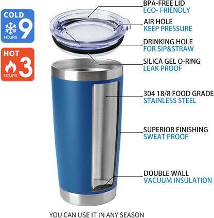 HASLE OUTFITTERS 20oz Tumblers Stainless Steel Mugs with Lid Double Wall Vacuum Insulated Coffee Cups for Cold & Hot Drinks (20oz-Dark Blue, 4 Pack)