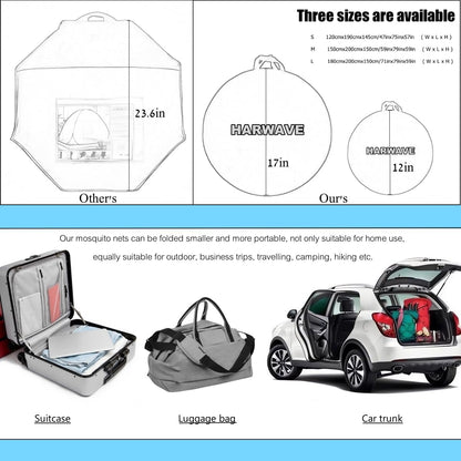 Mosquito Net for Bed, Folded Size 12 inch Portable Camping Travel Mosquito Net, Pop Up Mosquito Tent with Double Entry for King Queen Size Bed (Folded 17 Inch, 71"x79"x59")