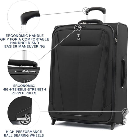 Travelpro Maxlite 5 Softside Expandable Upright 2 Wheel Checked Luggage, Lightweight Suitcase, Men and Women, Black, Checked Medium 26-Inch